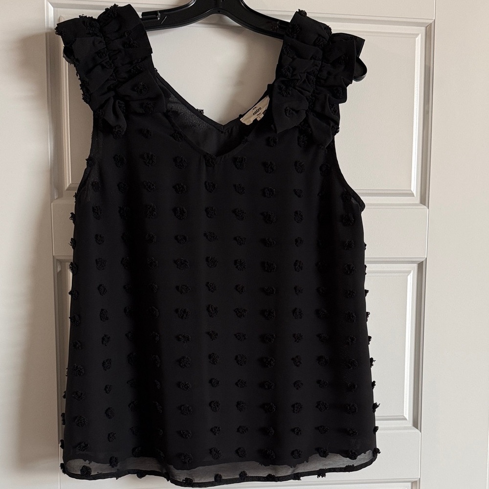 Chic Black Ruffle Textured Blouse